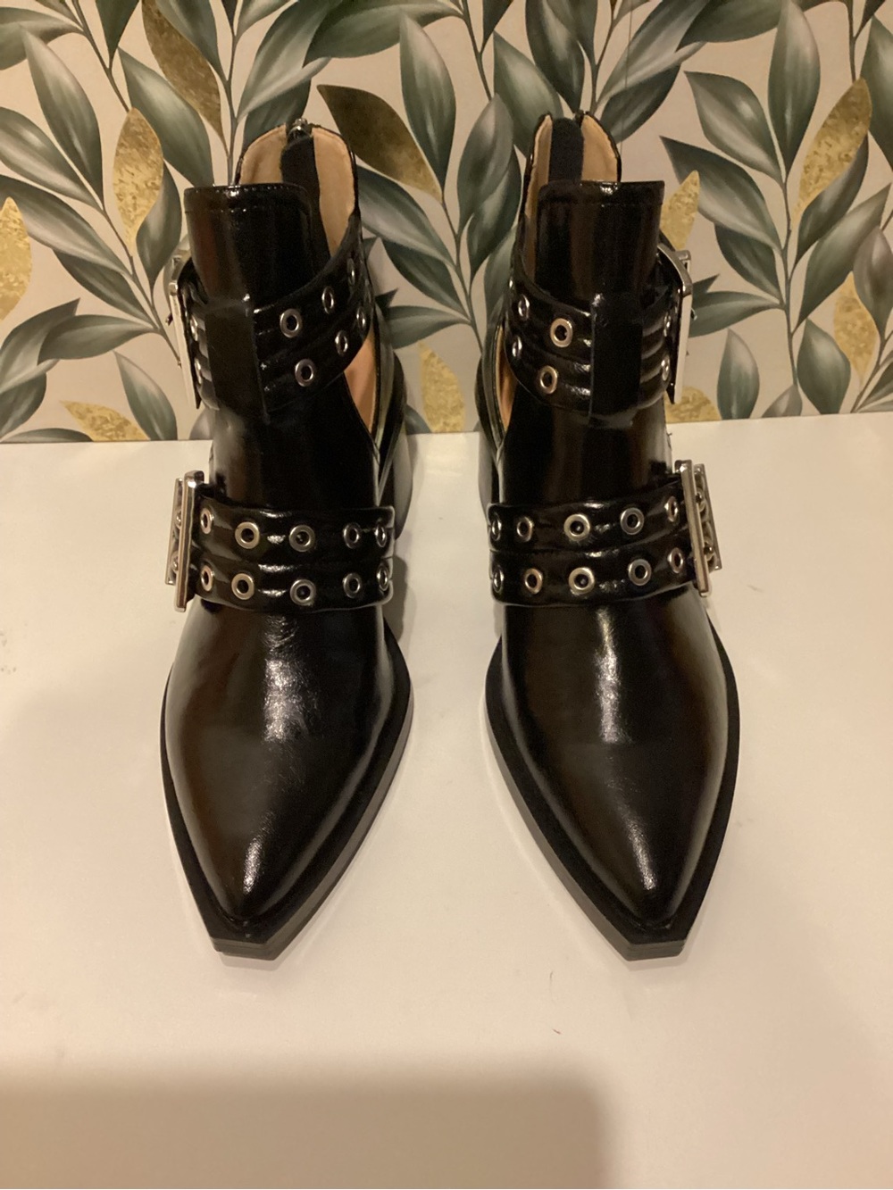 Steve Madden Black Pointed Buckle Ankle Booties